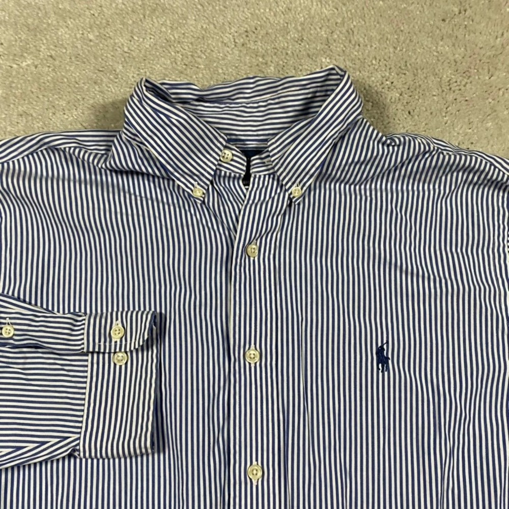 Polo Ralph Lauren Shirt Mens 16.5 34/35 Blue Classic Fit Striped Button Down